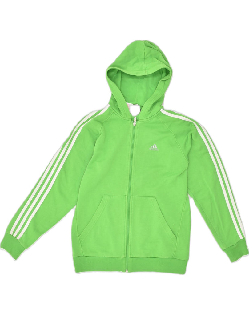 ADIDAS Boys Zip Hoodie Sweater 13-14 Years Green Cotton | Vintage Adidas | Thrift | Second-Hand Adidas | Used Clothing | Messina Hembry 