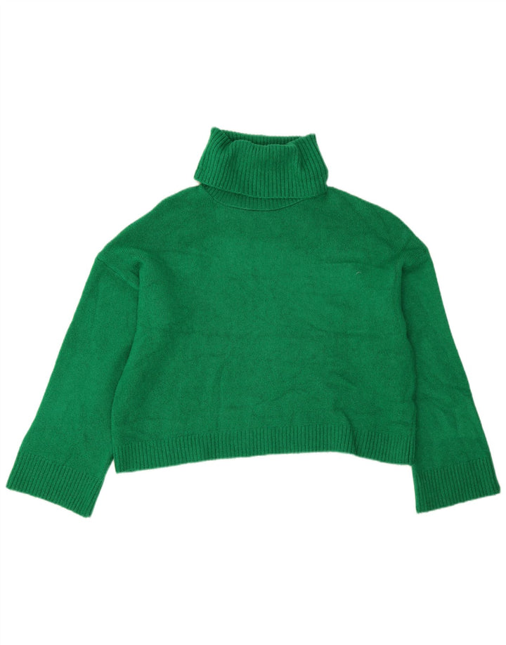 Zara Womens Crop Oversized Roll Neck Jumper Sweater UK 10 Small Green