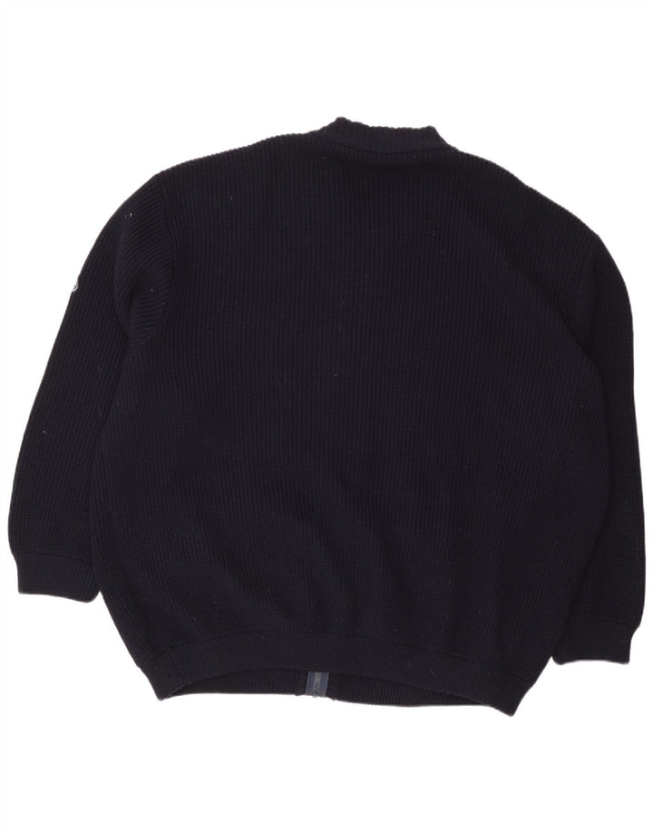 Vintage Mens Oversized Cardigan Sweater XL Navy Blue Wool