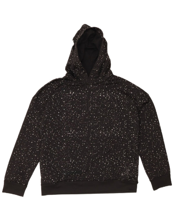 JORDAN Boys Therma-Fit Graphic Hoodie Jumper 13-14 Years XL Black Spotted