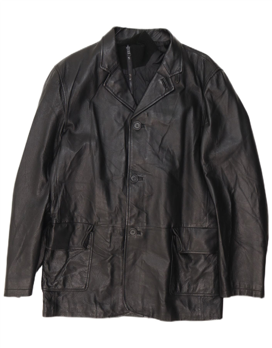 Conbipel Mens 3 Button Leather Blazer Jacket IT 50 Large Black Leather
