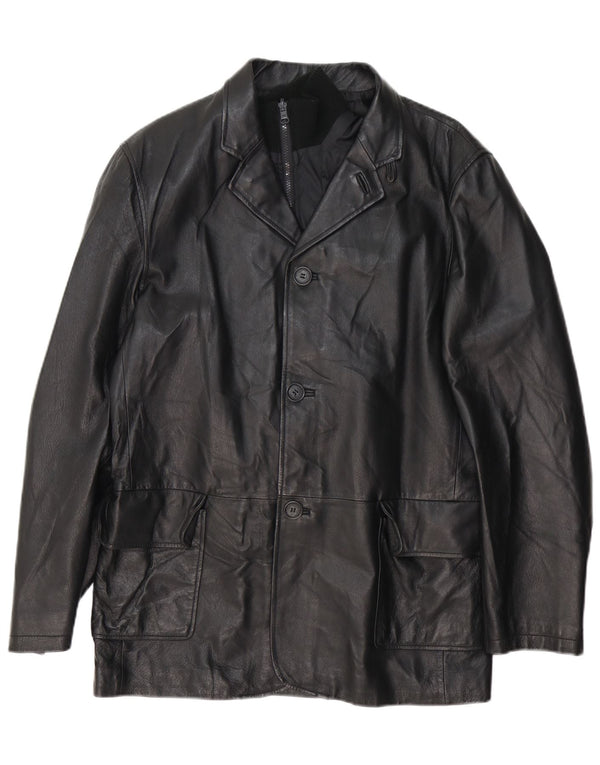 Conbipel Mens 3 Button Leather Blazer Jacket IT 50 Large Black Leather
