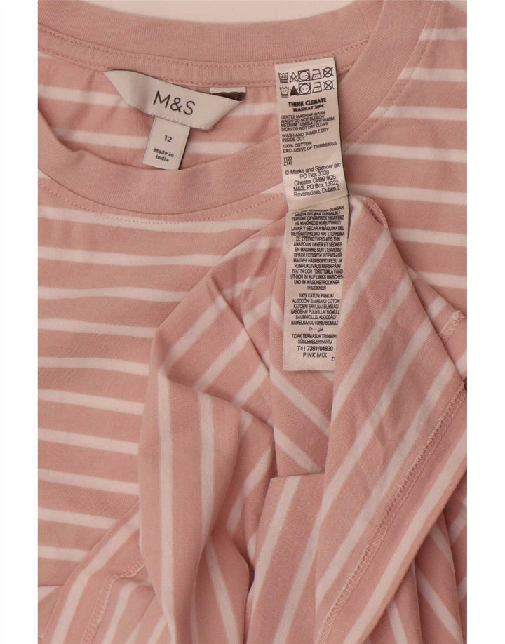 Marks & Spencer Womens T-Shirt Top UK 12 Medium Pink Striped Cotton