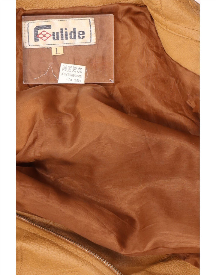 Vintage Womens Faux Leather Jacket UK 14 Large Beige Patchwork Polyvinyl