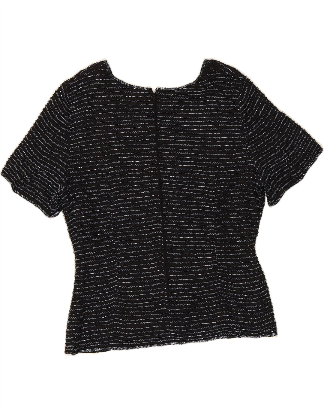 FRANK USHER Womens Blouse Top UK 16 Large Black Striped Silk Vintage Frank Usher and Second-Hand Frank Usher from Messina Hembry 