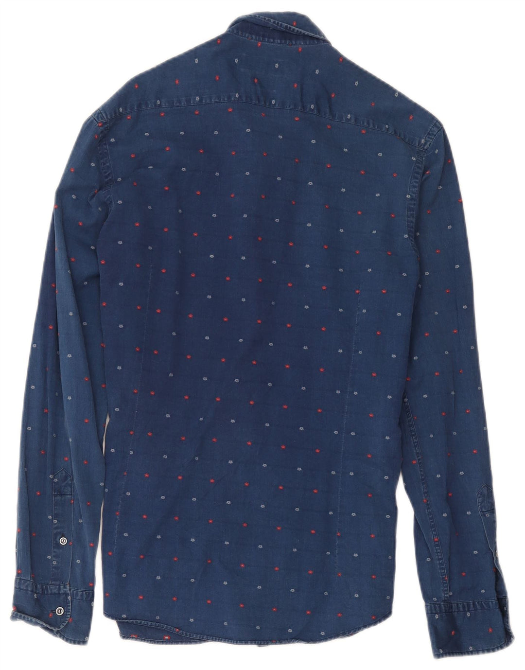 Massimo Dutti Mens Denim Shirt Medium Navy Blue Floral