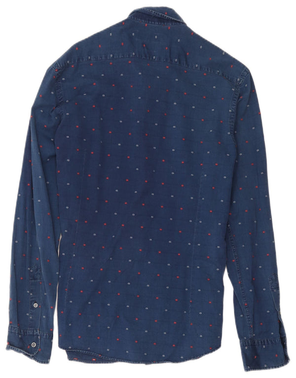 Massimo Dutti Mens Denim Shirt Medium Navy Blue Floral
