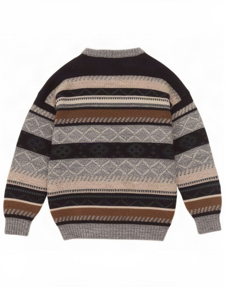 Vintage Mens Boat Neck Jumper Sweater Medium Multicoloured Geometric