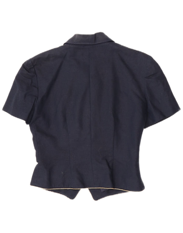Luisa Spagnoli Womens Short Sleeve Cardigan Top IT 42 Medium Navy Blue