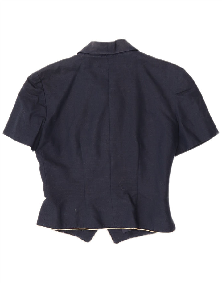 Luisa Spagnoli Womens Short Sleeve Cardigan Top IT 42 Medium Navy Blue