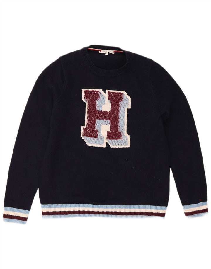 TOMMY HILFIGER Womens Crew Neck Jumper Sweater UK 14 Medium Navy Blue