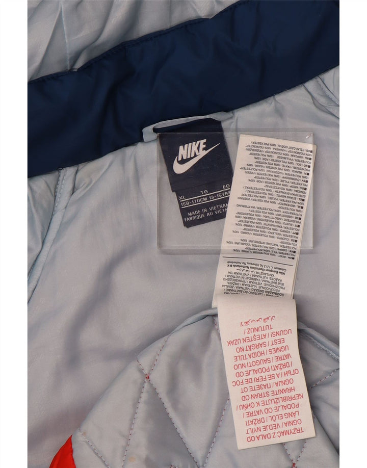 Nike Boys Hooded Quilted Jacket 13-14 Years XL Orange Colourblock Polyester