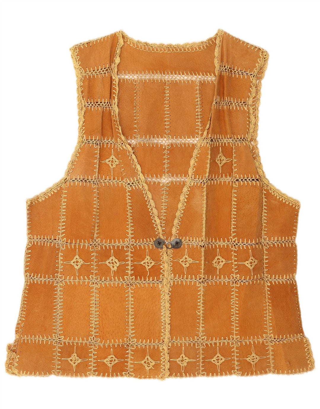 Vintage Womens Suede Waistcoat XL Brown Patchwork