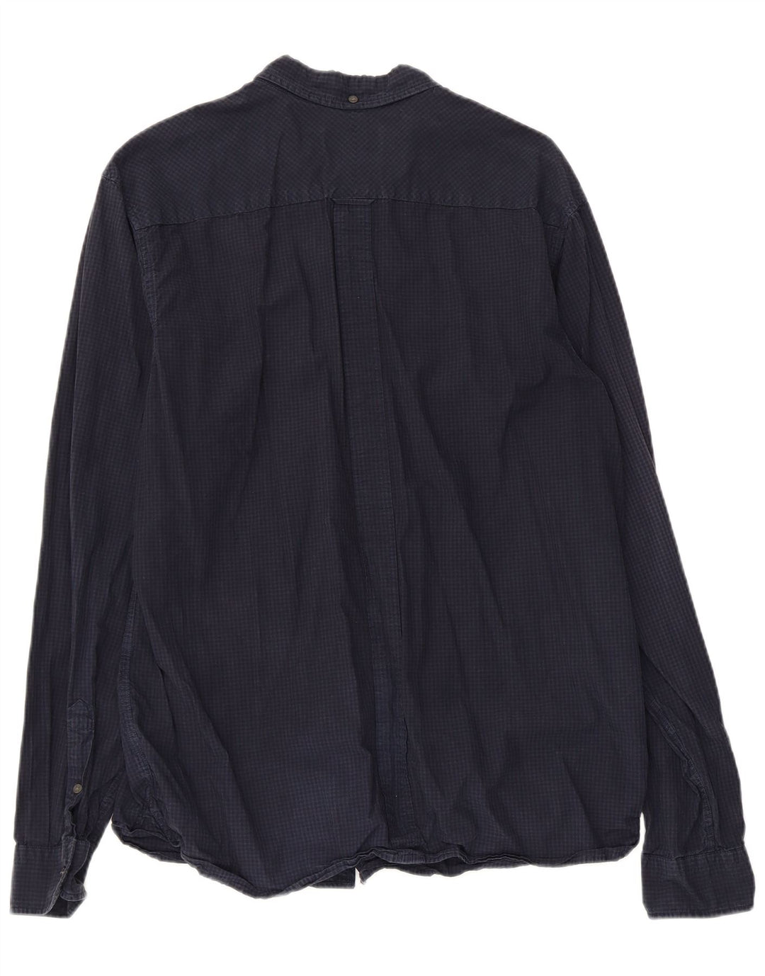 FRED PERRY Mens Shirt Large Navy Blue Gingham Cotton