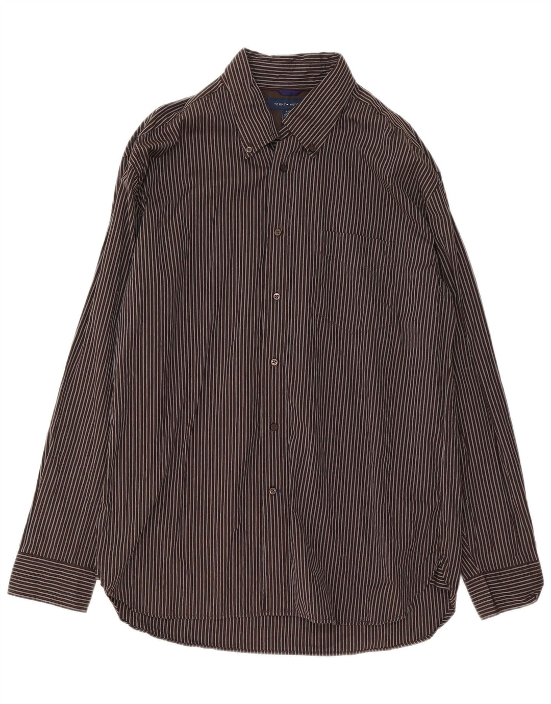 Tommy Hilfiger Mens Shirt Large Brown Pinstripe Cotton