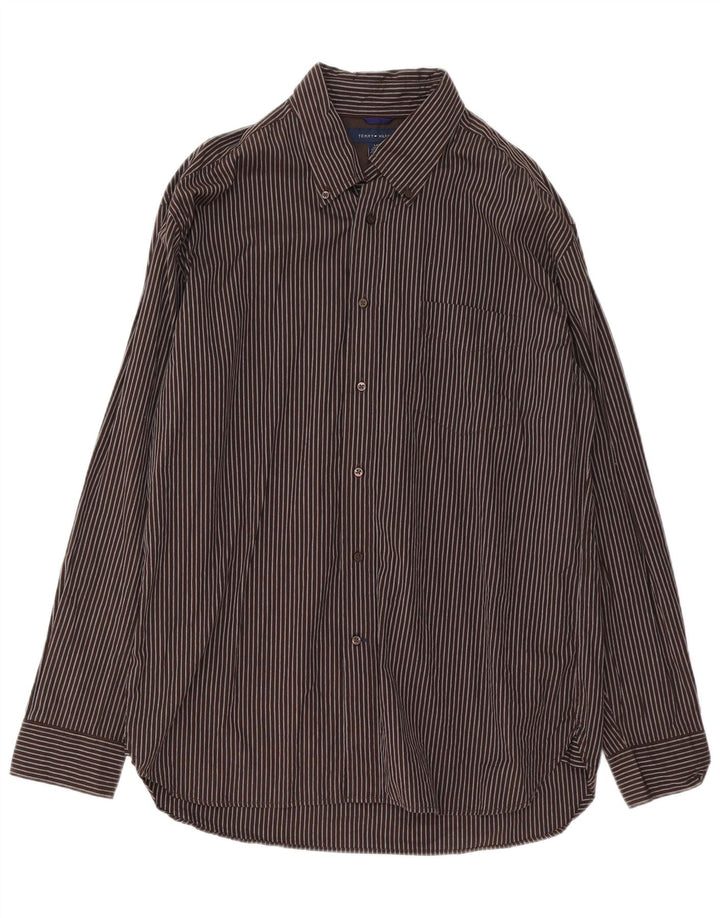 Tommy Hilfiger Mens Shirt Large Brown Pinstripe Cotton