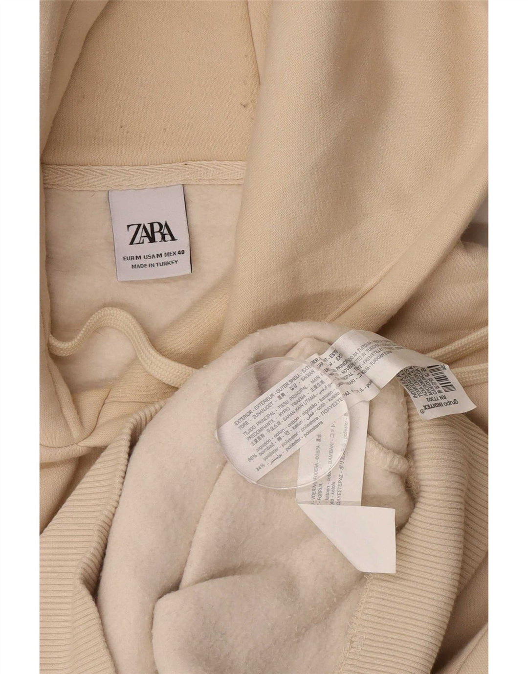 Zara Mens Hoodie Jumper Medium Beige Cotton