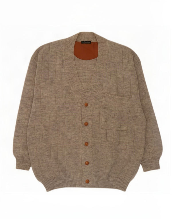 Vintage Mens Cardigan Sweater XL Grey Flecked Acrylic