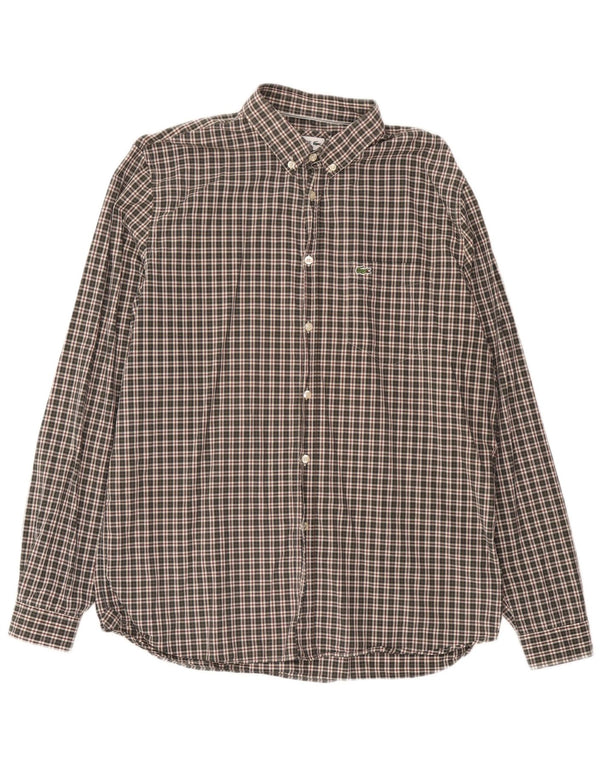 Lacoste Mens Regular Fit Shirt Size 43 Large Green Check Cotton