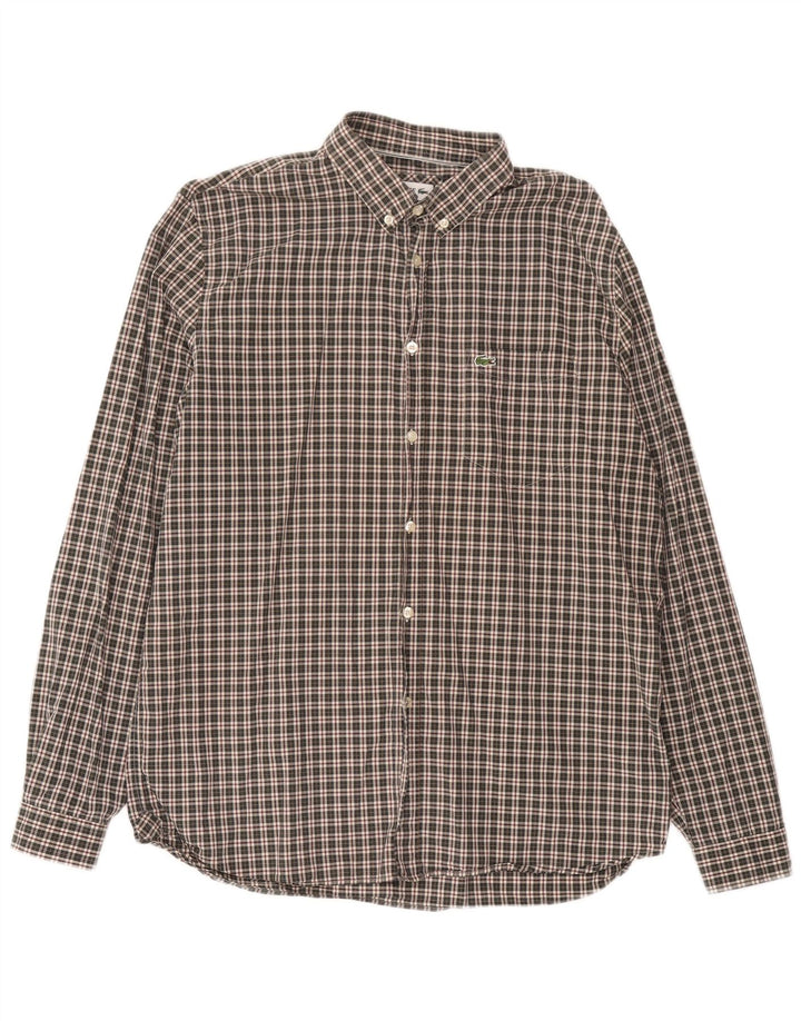 Lacoste Mens Regular Fit Shirt Size 43 Large Green Check Cotton