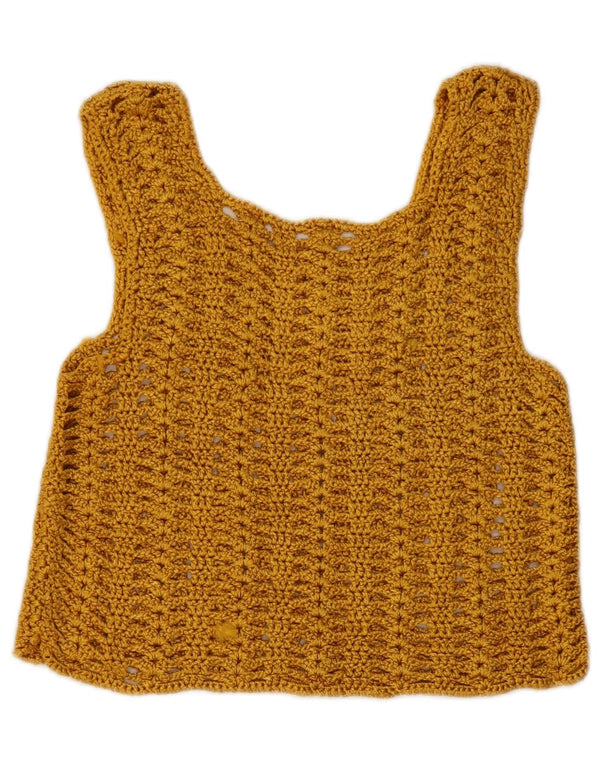 Vintage Womens Crop Sleeveless Crochet Blouse Top UK 8 Small Yellow