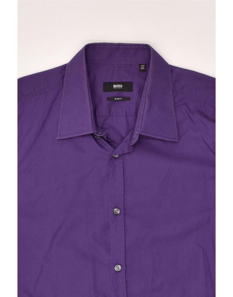 HUGO BOSS Mens Slim Fit Shirt Size 40 15 1/2 Medium Purple Cotton | Vintage Hugo Boss | Thrift | Second-Hand Hugo Boss | Used Clothing | Messina Hembry 