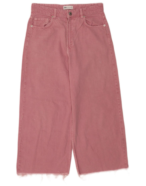 Zara Womens Crop Wide Leg Jeans EU 40 Medium W30 L24 Pink Cotton