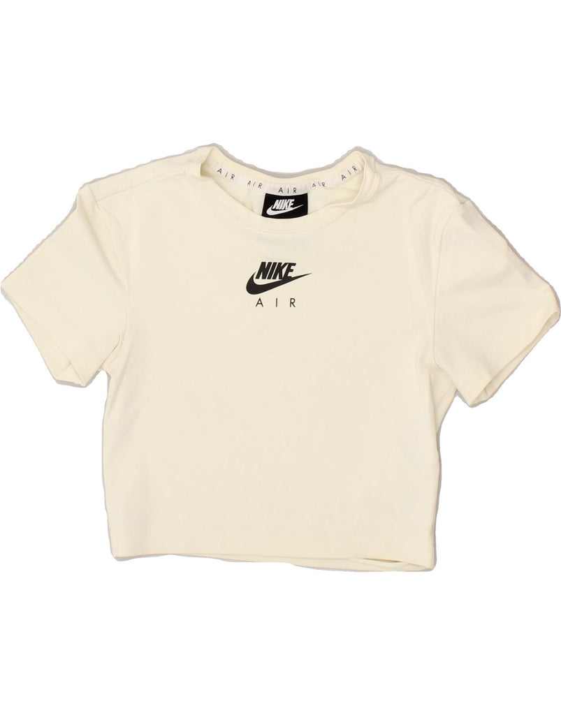 NIKE Womens Crop Graphic T-Shirt Top UK 4 XS Off White Cotton | Vintage Nike | Thrift | Second-Hand Nike | Used Clothing | Messina Hembry 