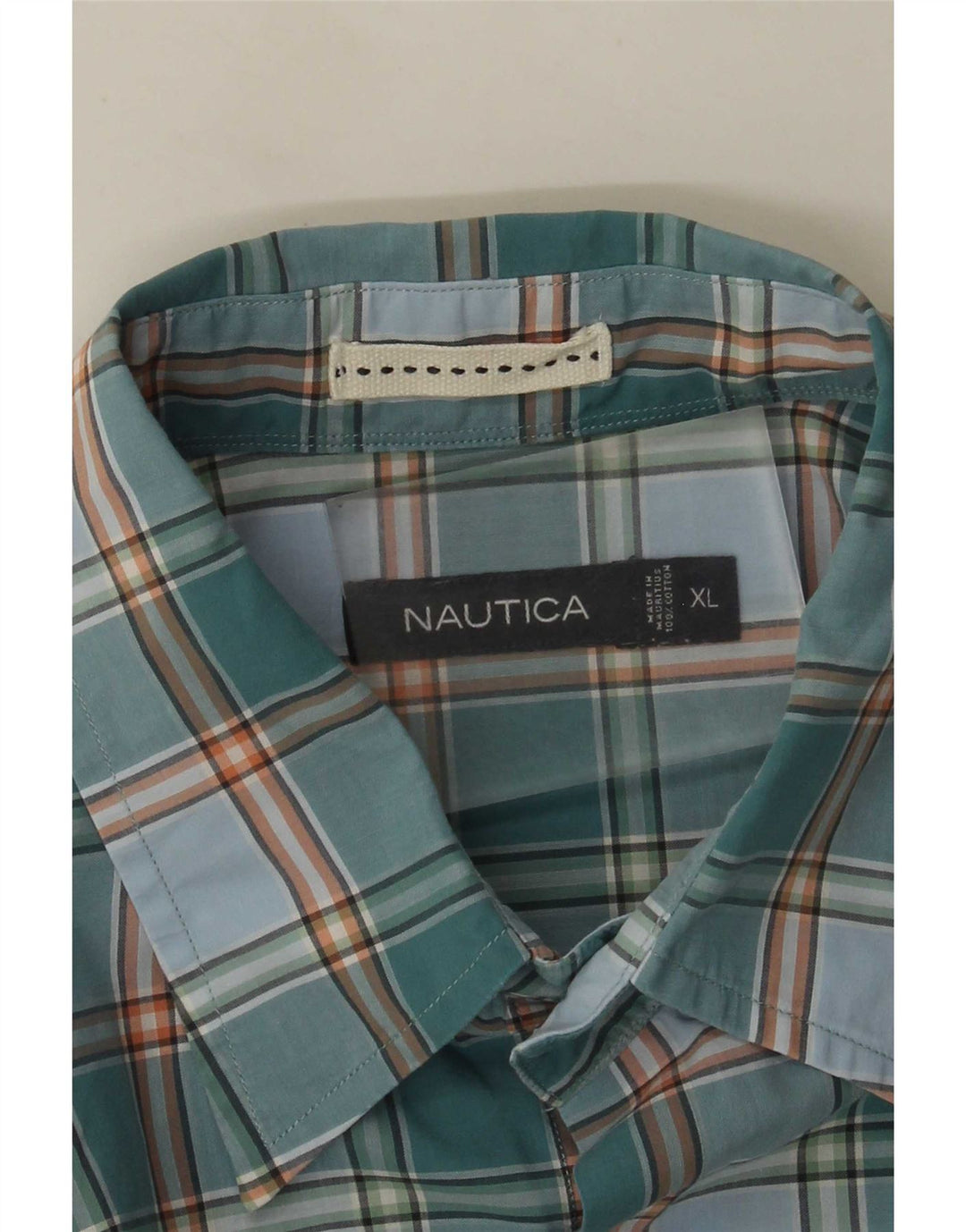 Nautica Mens Short Sleeve Shirt XL Blue Check Cotton