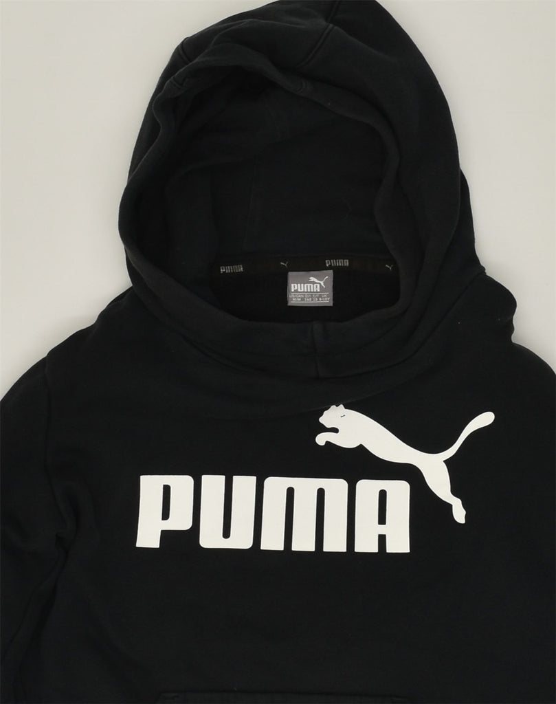 PUMA Boys Graphic Hoodie Jumper 9-10 Years Medium Black Cotton | Vintage Puma | Thrift | Second-Hand Puma | Used Clothing | Messina Hembry 