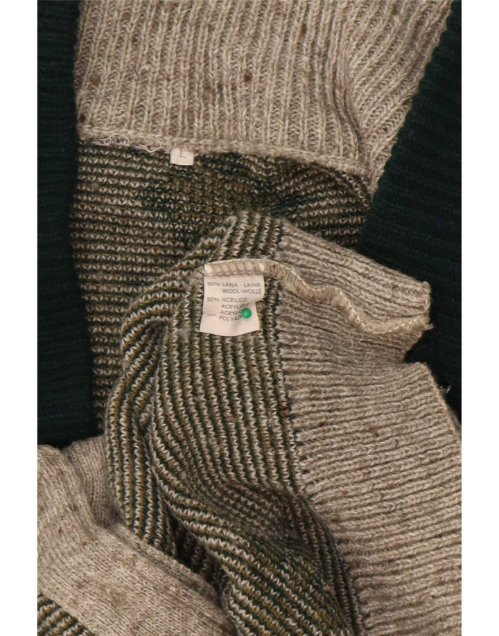 Vintage Mens Cardigan Sweater Large Grey Geometric Wool