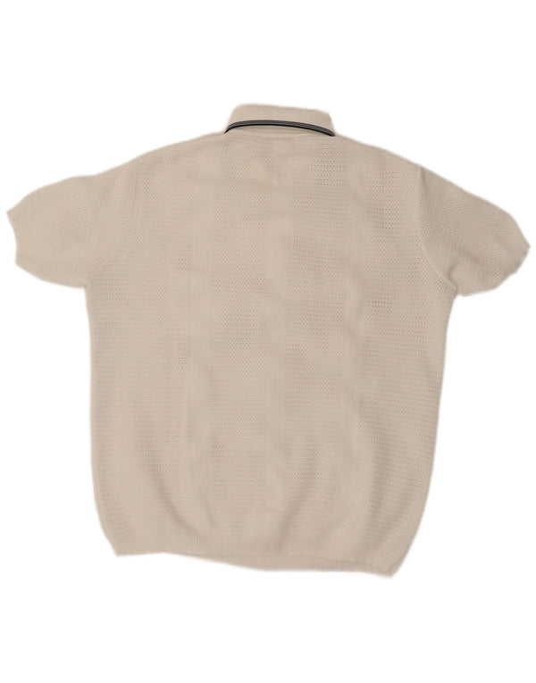 Trevira Mens Short Sleeve Polo Neck Jumper Sweater Large White Polyester