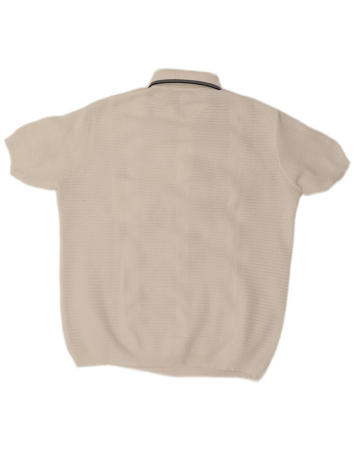 Trevira Mens Short Sleeve Polo Neck Jumper Sweater Large White Polyester