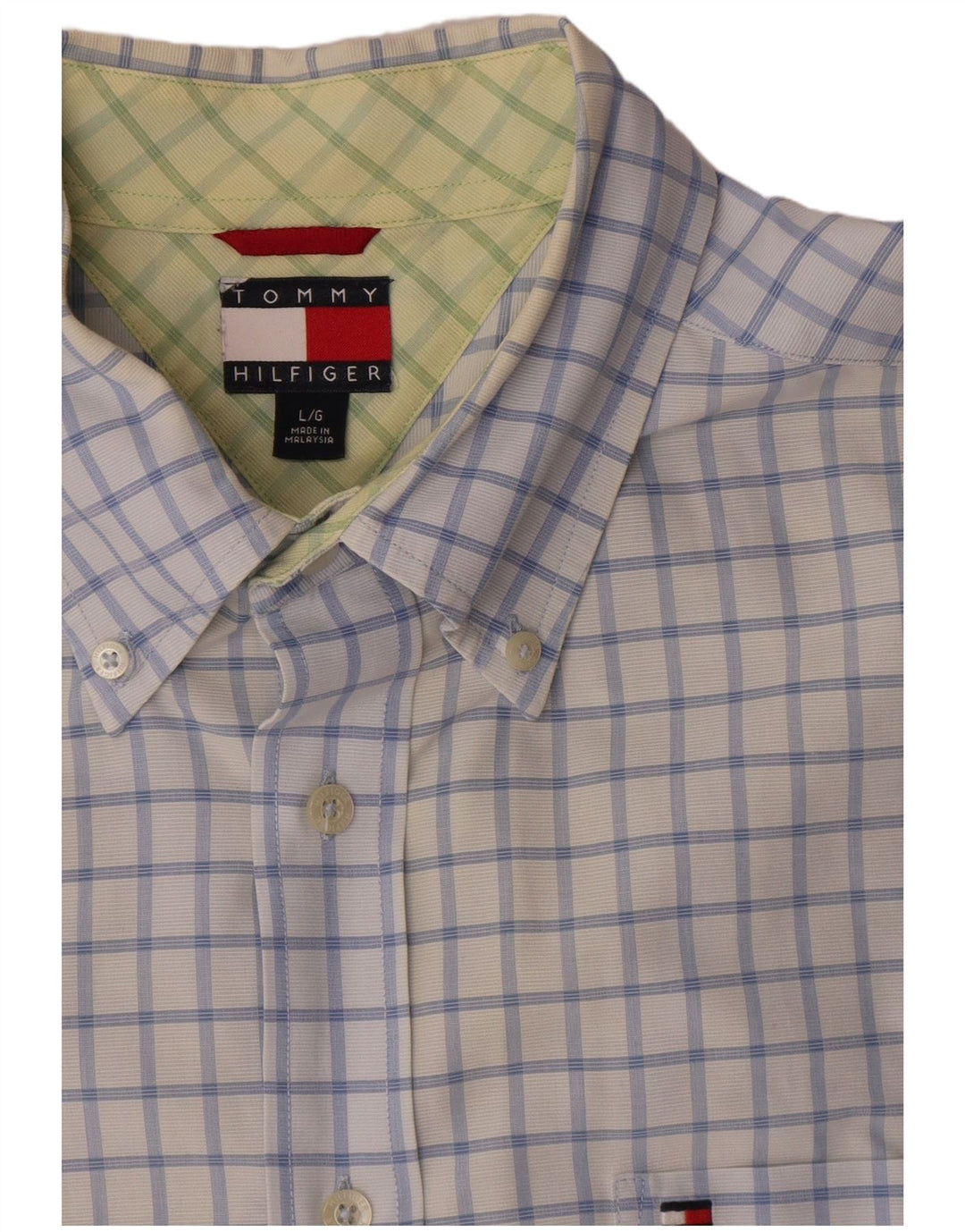 Tommy Hilfiger Mens Short Sleeve Shirt Large Blue Check Cotton