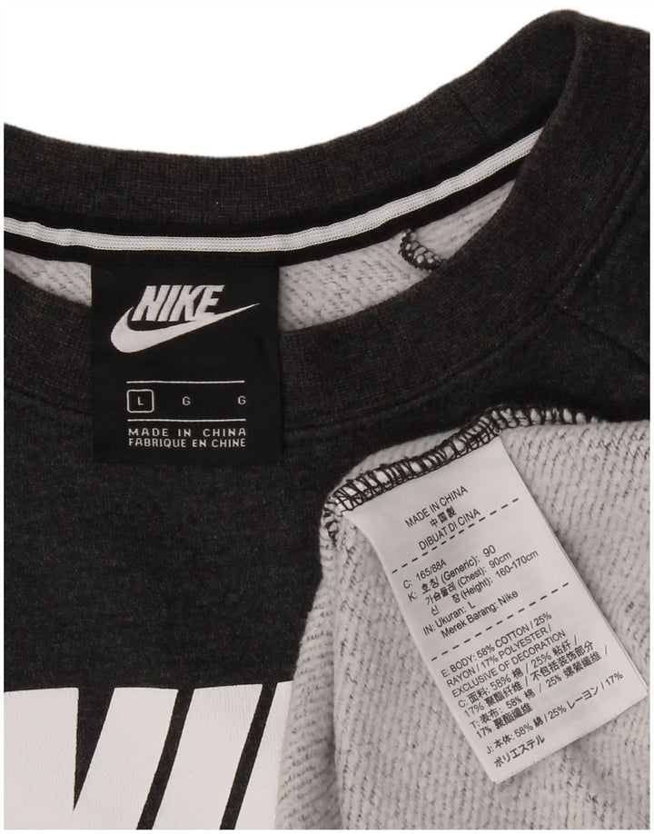 NIKE Womens Crop Graphic Sweatshirt Jumper UK 16 Large Grey Cotton