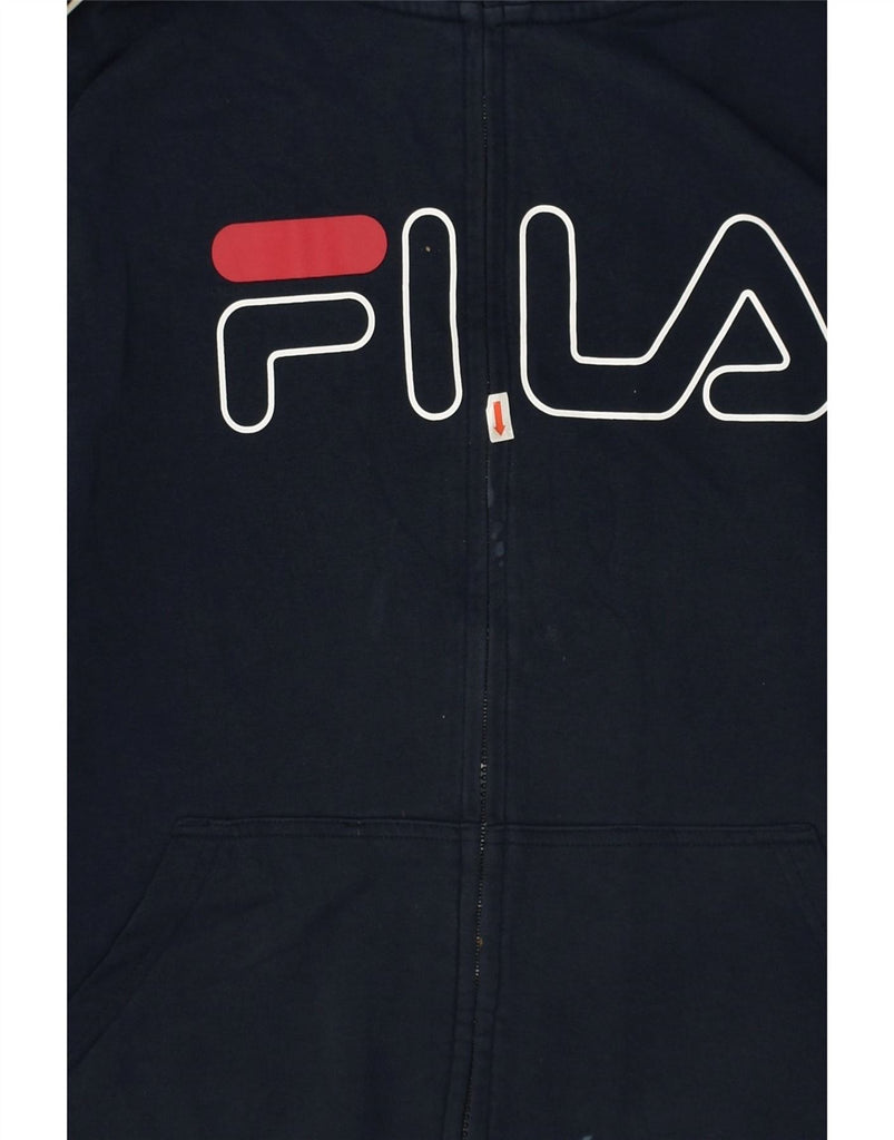 FILA Mens Graphic Zip Hoodie Sweater XL Navy Blue Cotton Vintage Fila and Second-Hand Fila from Messina Hembry 