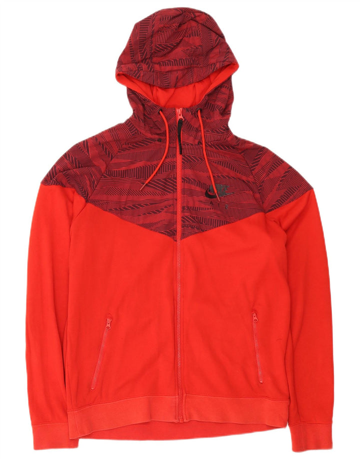 Nike Mens Zip Hoodie Sweater Medium Red Geometric Cotton