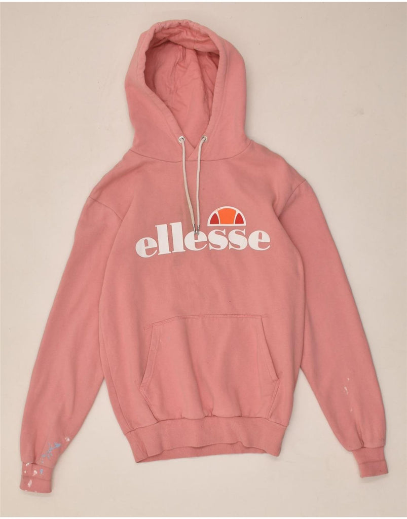 ELLESSE Womens Graphic Hoodie Jumper UK 10 Small  Pink Cotton | Vintage Ellesse | Thrift | Second-Hand Ellesse | Used Clothing | Messina Hembry 