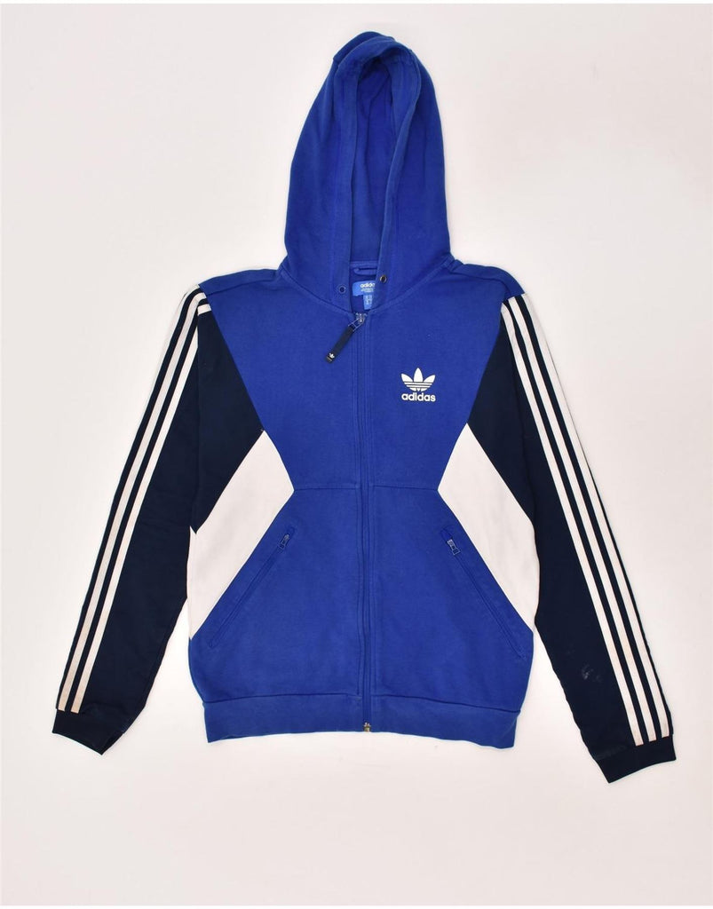 ADIDAS Mens Zip Hoodie Sweater XS Blue Colourblock Cotton | Vintage Adidas | Thrift | Second-Hand Adidas | Used Clothing | Messina Hembry 