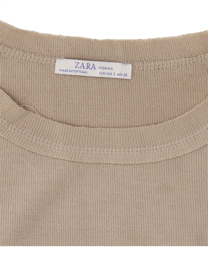 ZARA Womens Oversized Crop Crew Neck Jumper Sweater UK 10 Small Beige Vintage Zara and Second-Hand Zara from Messina Hembry 