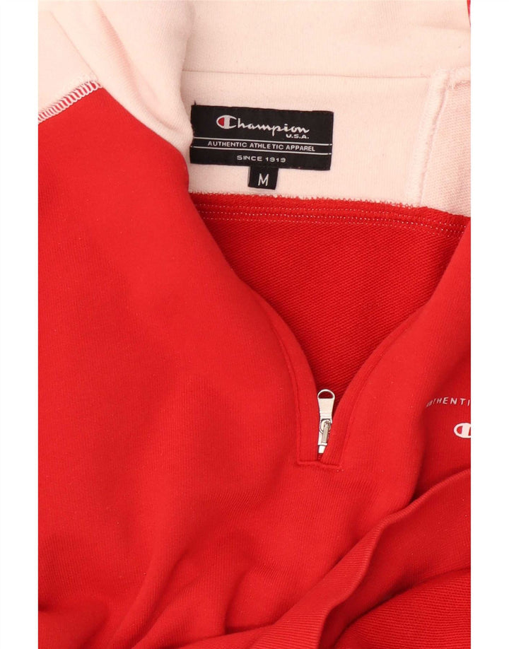 Champion Mens Zip Neck Sweatshirt Jumper Medium Red Colourblock