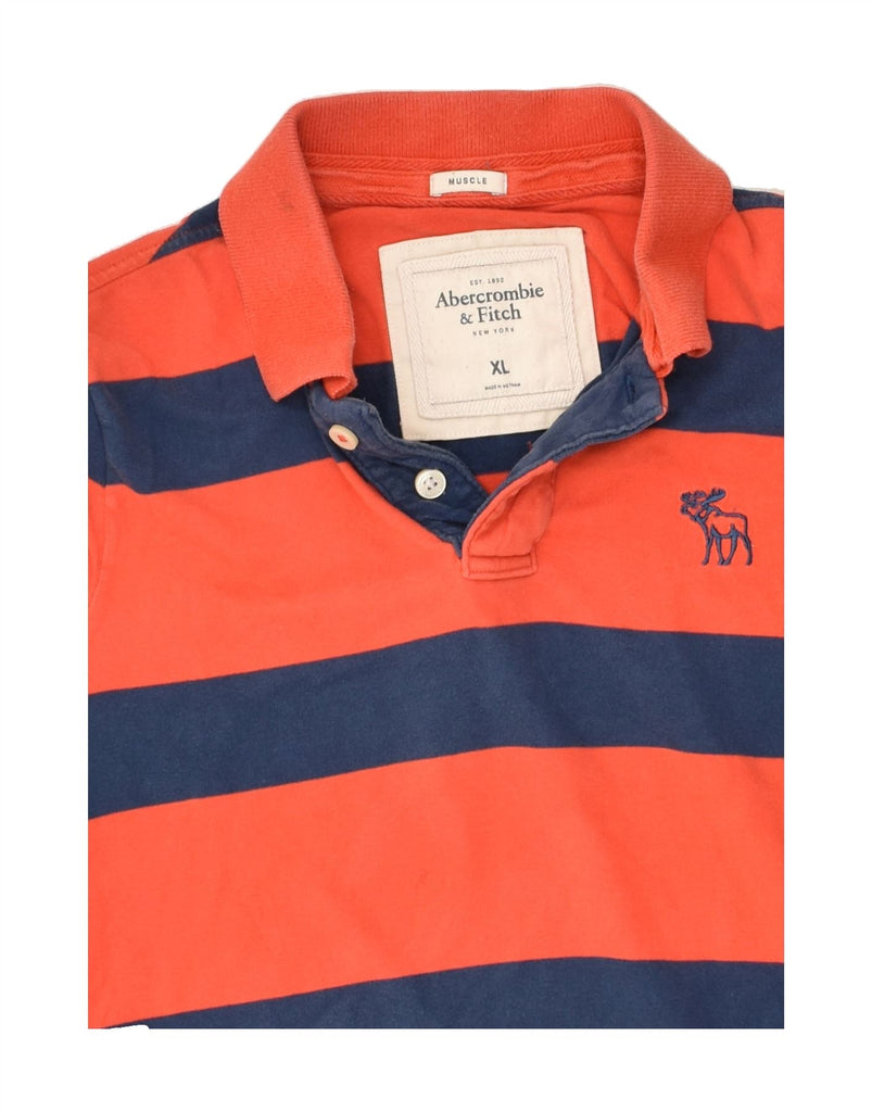 ABERCROMBIE & FITCH Mens Muscle Polo Shirt XL Orange Striped Cotton | Vintage Abercrombie & Fitch | Thrift | Second-Hand Abercrombie & Fitch | Used Clothing | Messina Hembry 