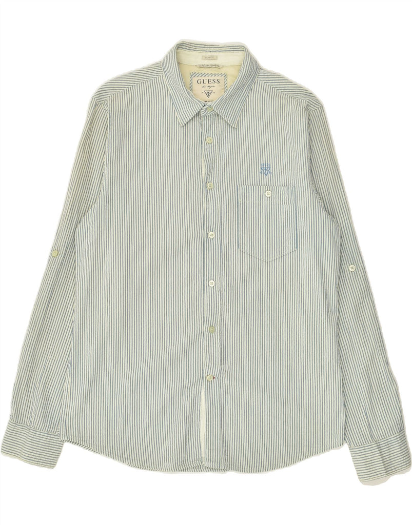 GUESS Mens Slim Fit Shirt Medium Blue Striped Cotton | Vintage Guess | Thrift | Second-Hand Guess | Used Clothing | Messina Hembry 