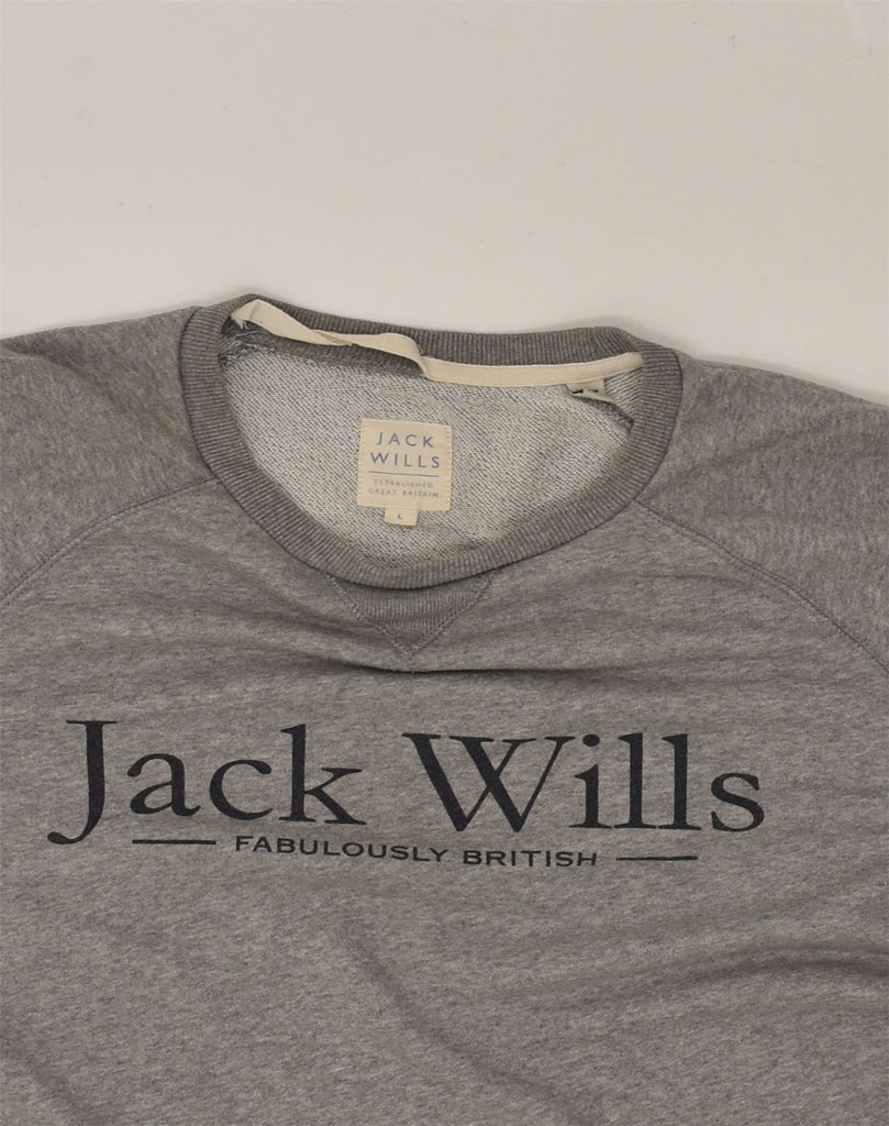 JACK WILLS Mens Graphic Sweatshirt Jumper Large Grey Cotton | Vintage Jack Wills | Thrift | Second-Hand Jack Wills | Used Clothing | Messina Hembry 