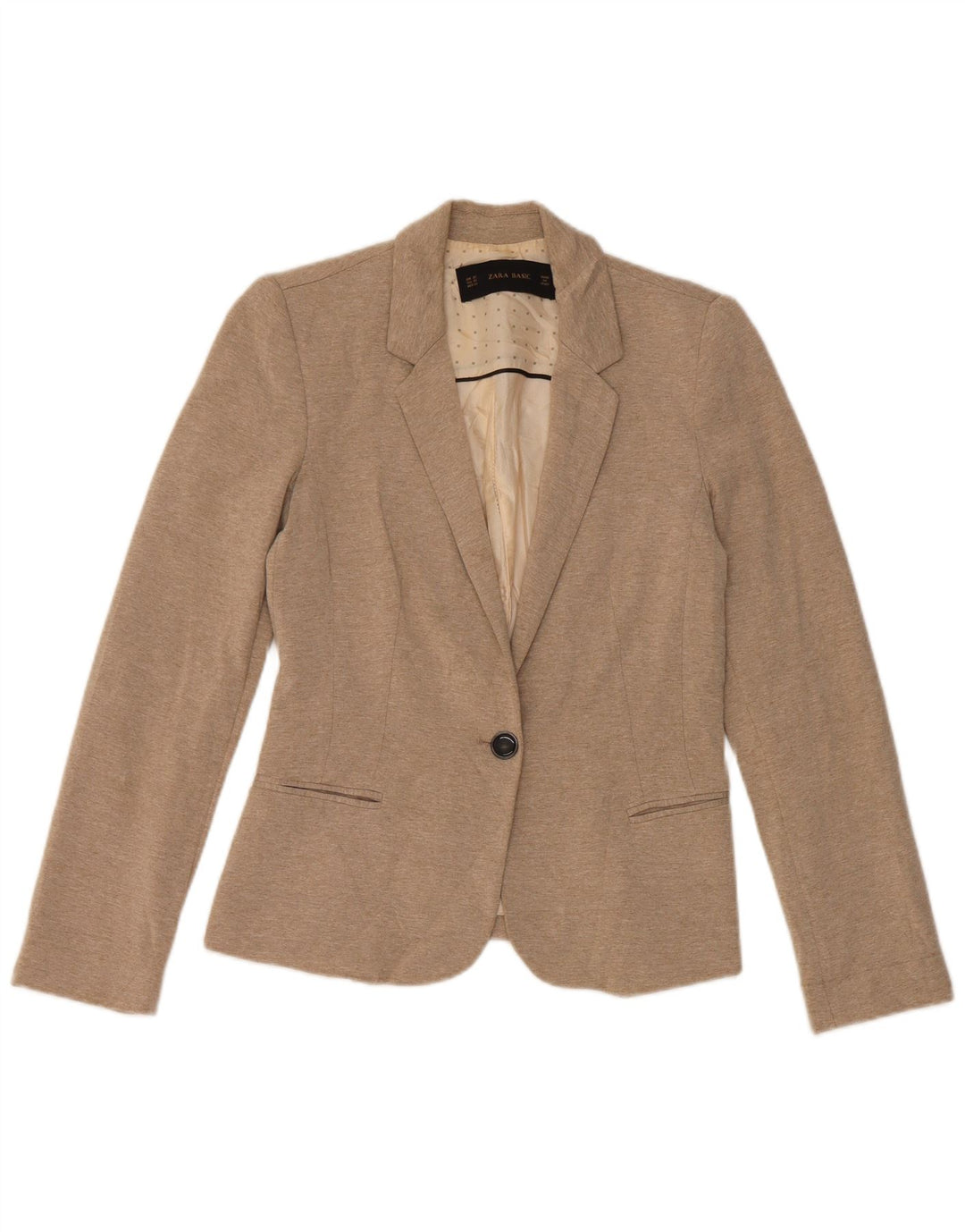 Zara Womens 1 Button Blazer Jacket UK 6 XS Beige