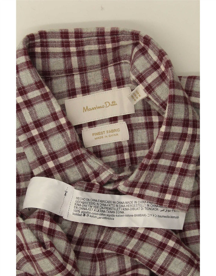 Massimo Dutti Mens Flannel Shirt Medium Burgundy Check Cotton