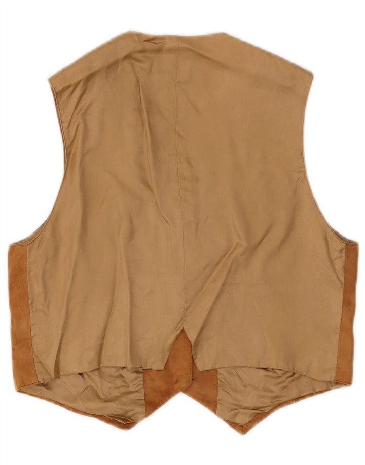 VINTAGE Womens Suede Waistcoat UK 10 Small Brown