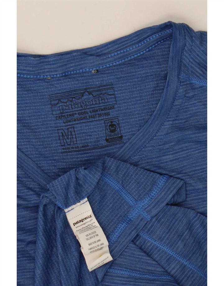 Patagonia Mens T-Shirt Top Medium Blue Pinstripe Polyester