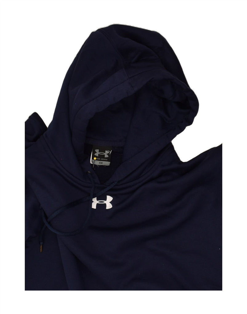 UNDER ARMOUR Mens Graphic Hoodie Jumper Small Navy Blue Polyester | Vintage Under Armour | Thrift | Second-Hand Under Armour | Used Clothing | Messina Hembry 