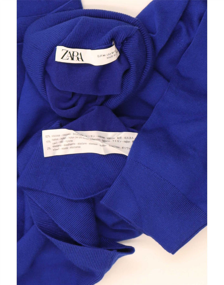 Zara Womens Short Sleeve Roll Neck Jumper Sweater UK 12 Medium Blue Viscose